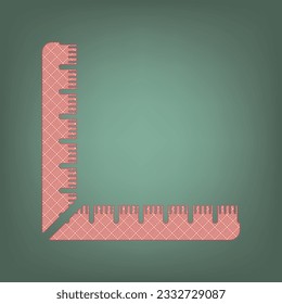 Ruler sign. Apricot Icon with Brick Red parquet floor graphic pattern on a Ebony background. Feldgrau. Green. Illustration.