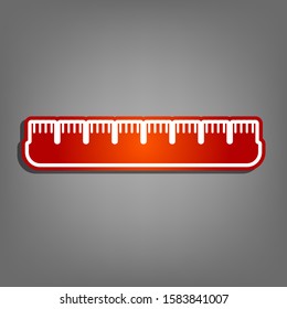 Ruler sign. Flat red icon with linear white icon with gray shadow at grayish background. Illustration.