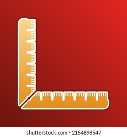 Ruler sign. Golden gradient Icon with contours on redish Background. Illustration.