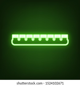 Ruler sign. Green neon icon in the dark. Blurred lightening. Illustration.