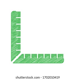 Ruler sign. Green scribble Icon with solid contour on white background. Illustration.
