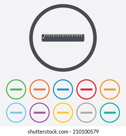 Ruler sign icon. School tool symbol. Round circle buttons with frame. Vector