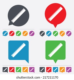 Ruler sign icon. School tool symbol. Speech bubbles information icons. 24 colored buttons. Vector