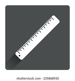 Ruler sign icon. School tool symbol. Gray flat square button with shadow. Modern UI website navigation. Vector