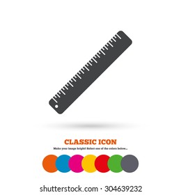 Ruler sign icon. School tool symbol. Classic flat icon. Colored circles. Vector