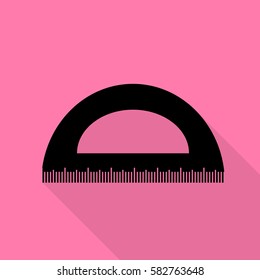 Ruler sign illustration. Black icon with flat style shadow path on pink background.