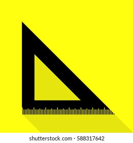 Ruler sign illustration. Black icon with flat style shadow path on yellow background.