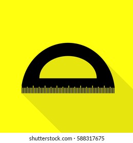Ruler sign illustration. Black icon with flat style shadow path on yellow background.
