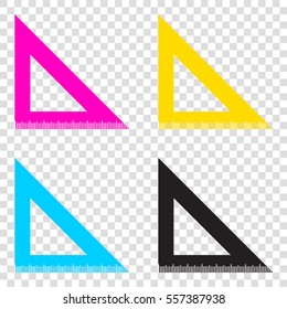 Ruler sign illustration. CMYK icons on transparent background. Cyan, magenta, yellow, key, black.