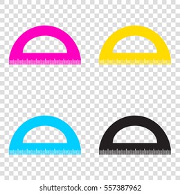 Ruler sign illustration. CMYK icons on transparent background. Cyan, magenta, yellow, key, black.