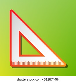Ruler sign illustration. Contrast icon with reddish stroke on green backgound.