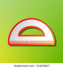 Ruler sign illustration. Contrast icon with reddish stroke on green backgound.