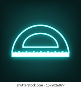 Ruler sign illustration. Cyan neon icon in the dark. Bluring. Luminescence. Illustration.