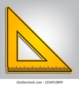 Ruler sign illustration. Flat orange icon with overlapping linear black icon with gray shadow at whitish background. Illustration.