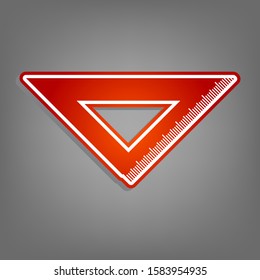 Ruler sign illustration. Flat red icon with linear white icon with gray shadow at grayish background. Illustration.