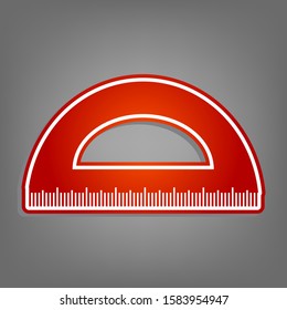 Ruler sign illustration. Flat red icon with linear white icon with gray shadow at grayish background. Illustration.