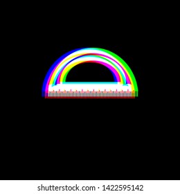 Ruler sign illustration. Red, green and blue unfocused contour icon at black background. Illustration.