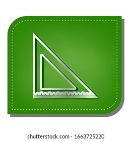 Ruler sign illustration. Silver gradient line icon with dark green shadow at ecological patched green leaf. Illustration.