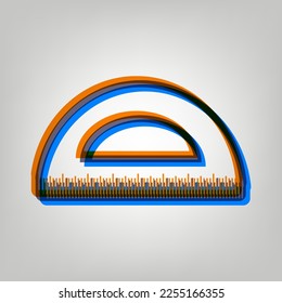 Ruler sign illustration. Stroked Icon in orange, azure and old lavender Colors at gray Background. Illustration.