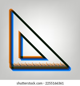 Ruler sign illustration. Stroked Icon in orange, azure and old lavender Colors at gray Background. Illustration.