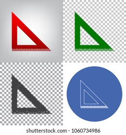 Ruler sign illustration. Vector. 4 styles. Red gradient in radial lighted background, green flat and gray scribble icons on transparent and linear one in blue circle.