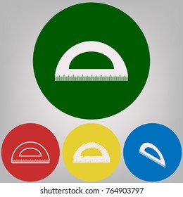 Ruler sign illustration. Vector. 4 white styles of icon at 4 colored circles on light gray background.