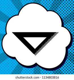 Ruler sign illustration. Vector. Black icon in bubble on blue pop-art background with rays.