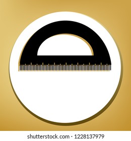Ruler sign illustration. Vector. Black icon with light brown shadow in white circle with shaped ring at golden background.