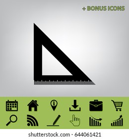 Ruler sign illustration. Vector. Black icon at gray background with bonus icons at celery ones