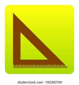 Ruler sign illustration. Vector. Brown icon at green-yellow gradient square with rounded corners on white background. Isolated.