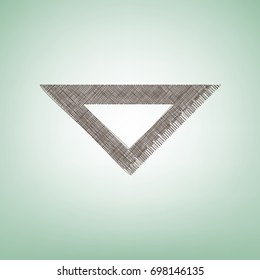 Ruler sign illustration. Vector. Brown flax icon on green background with light spot at the center.