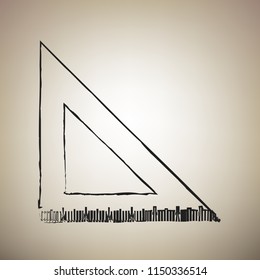 Ruler sign illustration. Vector. Brush drawed black icon at light brown background.