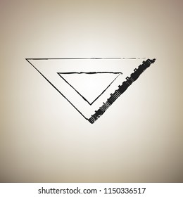 Ruler sign illustration. Vector. Brush drawed black icon at light brown background.
