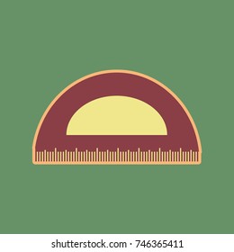Ruler sign illustration. Vector. Cordovan icon and mellow apricot halo with light khaki filled space at russian green background.