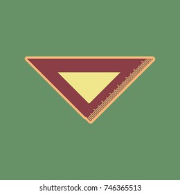 Ruler sign illustration. Vector. Cordovan icon and mellow apricot halo with light khaki filled space at russian green background.