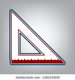 Ruler sign illustration. Vector. Dark red, transparent and midnight green stroke of white icon at grayish background.