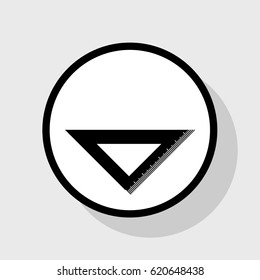 Ruler sign illustration. Vector. Flat black icon in white circle with shadow at gray background.