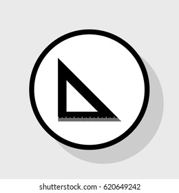 Ruler sign illustration. Vector. Flat black icon in white circle with shadow at gray background.