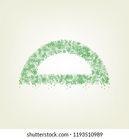 Ruler sign illustration. Vector. Green hexagon rastered icon and noised opacity and size at light green background with central light.