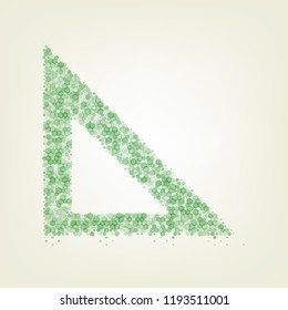 Ruler sign illustration. Vector. Green hexagon rastered icon and noised opacity and size at light green background with central light.