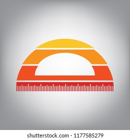 Ruler sign illustration. Vector. Horizontally sliced icon with colors from sunny gradient in gray background.