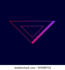 Ruler sign illustration. Vector. Line icon with gradient from red to violet colors on dark blue background.