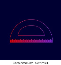 Ruler sign illustration. Vector. Line icon with gradient from red to violet colors on dark blue background.