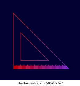 Ruler sign illustration. Vector. Line icon with gradient from red to violet colors on dark blue background.