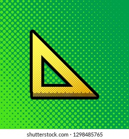 Ruler sign illustration. Vector. Pop art orange to yellow dots-gradient icon with black contour at greenish background.