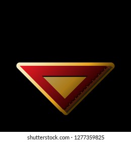 Ruler sign illustration. Vector. Red icon with small black and limitless shadows at golden sticker on black background.