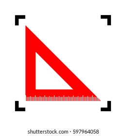 Ruler sign illustration. Vector. Red icon inside black focus corners on white background. Isolated.