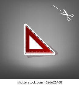 Ruler sign illustration. Vector. Red icon with for applique from paper with shadow on gray background with scissors.