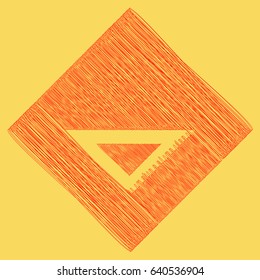 Ruler sign illustration. Vector. Red scribble icon obtained as a result of subtraction rhomb and path. Royal yellow background.