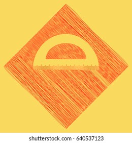 Ruler sign illustration. Vector. Red scribble icon obtained as a result of subtraction rhomb and path. Royal yellow background.